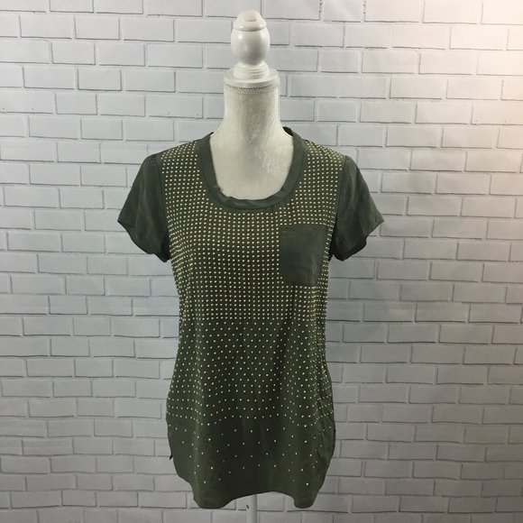 Per Se Tops - Per Se Sage Green and Gold Studded 100% Silk Blouse w/ Breast Pocket US size 6